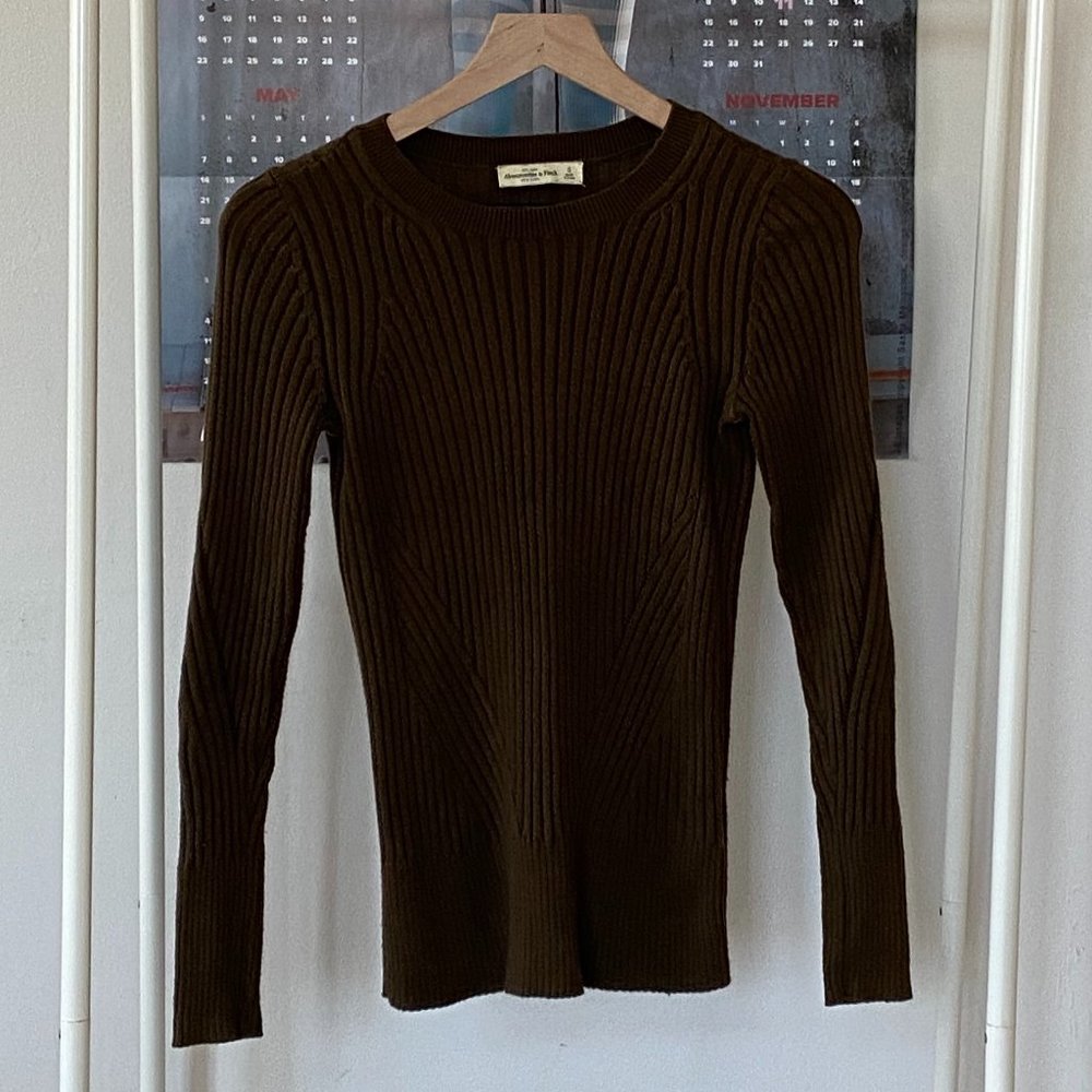 Abercrombie & Fitch Ribbed V-Neck Sweater in Dark Olive